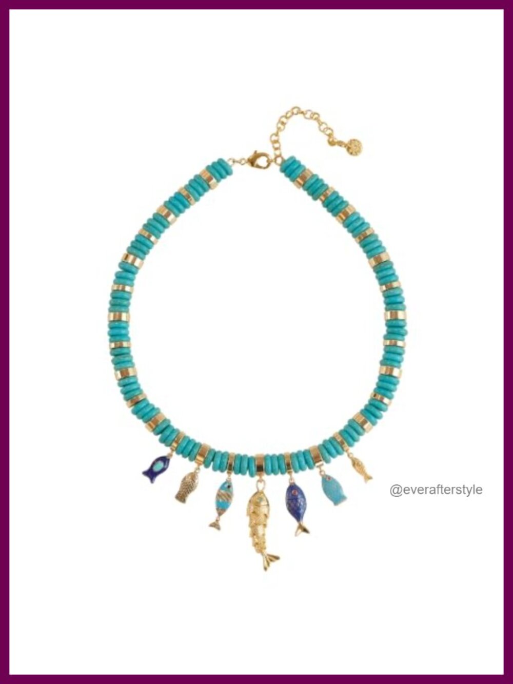 PanLuca Turquoise Fish Charm Choker Necklace 18K Gold Plated Brass Lobster
